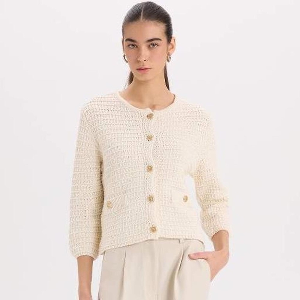 Zara Beige Textured Button-Up Cardigan